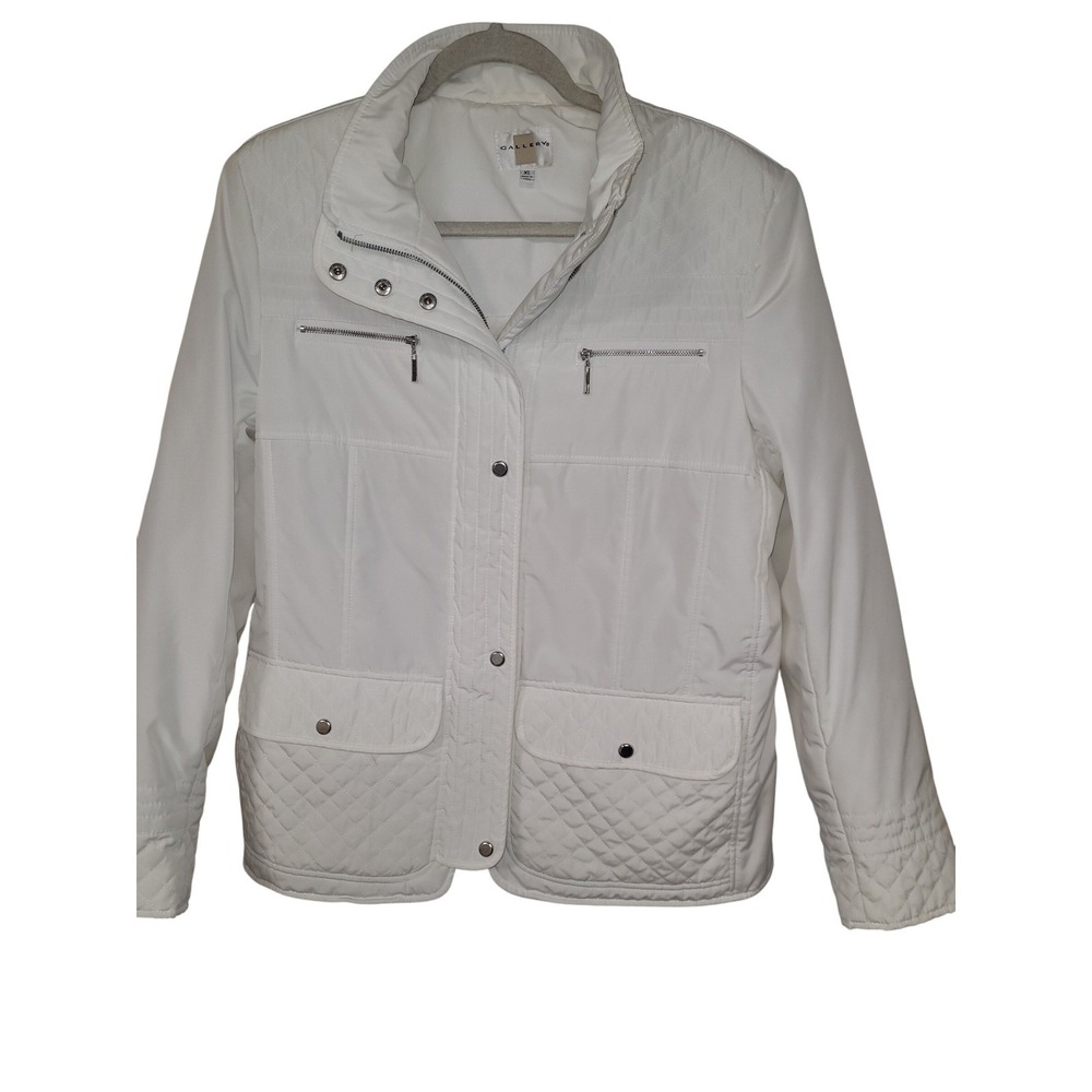 Gallery Womens White Quilted Snap Zip Front Utility Pristine Jacket Size XL